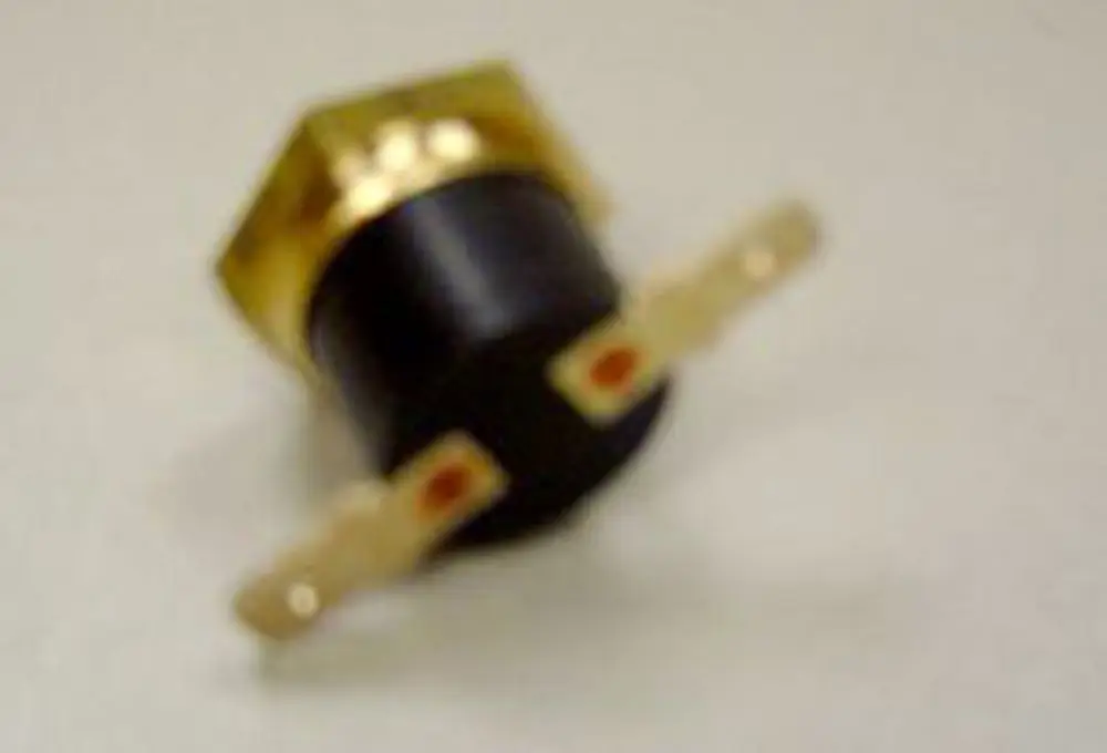 Temperatursensor mit zwei Anschlussstiften und schwarzem Gehäuse, hergestellt von Remeha. Der Sensor hat eine runde Form mit einer goldenen oberen Abdeckung.